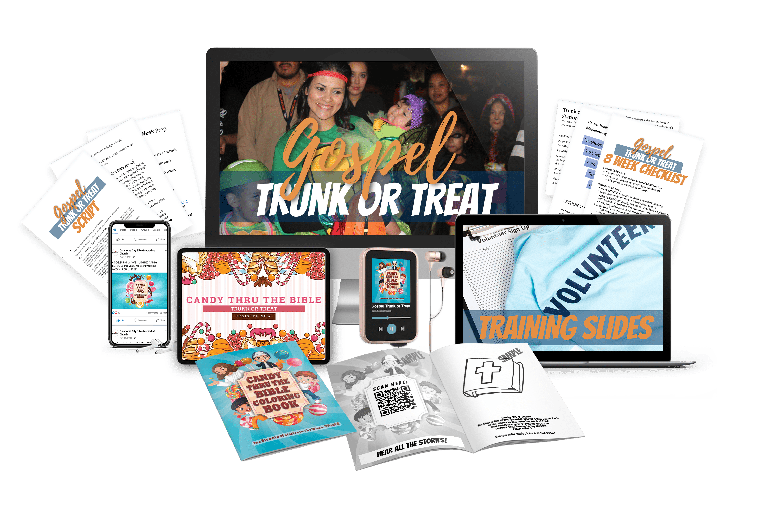 Gospel Trunk or Treat Planning System: training, worksheets, story scripts and audio